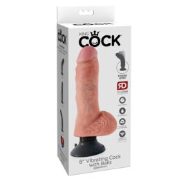 King Cock 8in Vibrating Dildo w/Balls Beige Flesh