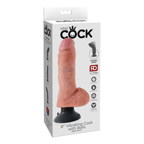 King Cock 8in Vibrating Dildo w/Balls Beige Flesh