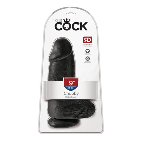 King Cock 9 Inch Chubby Dildo w/Balls Black