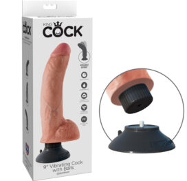 King Cock 9 Inch Vibrating Dildo w/Balls Beige