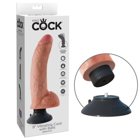 King Cock 9 Inch Vibrating Dildo w/Balls Beige