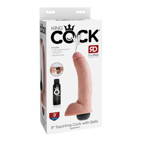 King Cock 9in Squirting Dildo w/Balls Beige, Pipedream