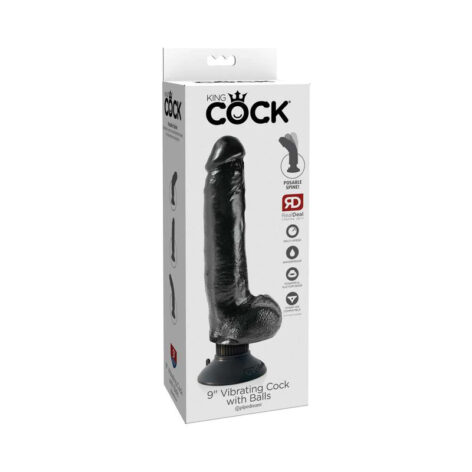 King Cock 9in Vibrating Dildo w/Balls Black, Pipedream