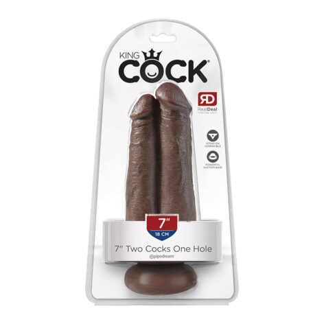 King Cock Two Cocks One Hole 7 Inch Dildo Brown