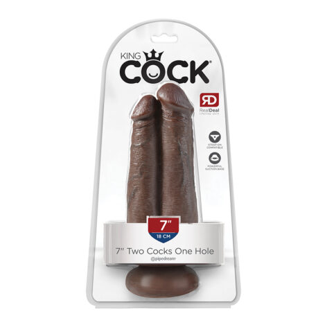 King Cock Two Cocks One Hole 7 Inch Dildo Brown