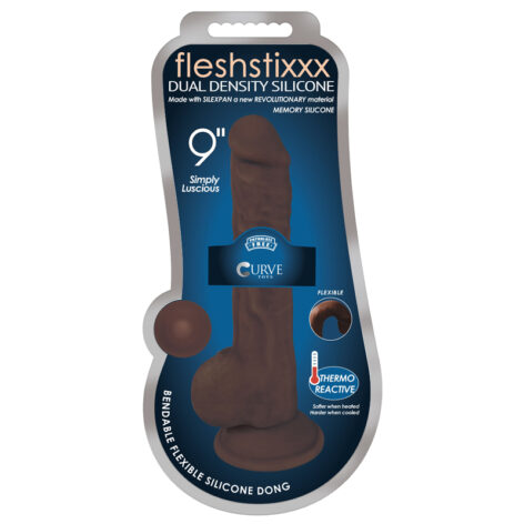 Fleshstixxx 9in Silicone Dong w/Balls Chocolate