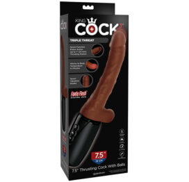 King Cock Plus 7.5in Triple Threat Dildo Brown