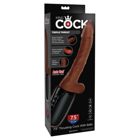 King Cock Plus 7.5in Triple Threat Dildo Brown