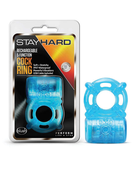 Stay Hard Rechargeable 5 Function Cock Ring Blue
