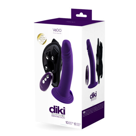 VeDO Diki Vibrating Dildo with Harness Purple