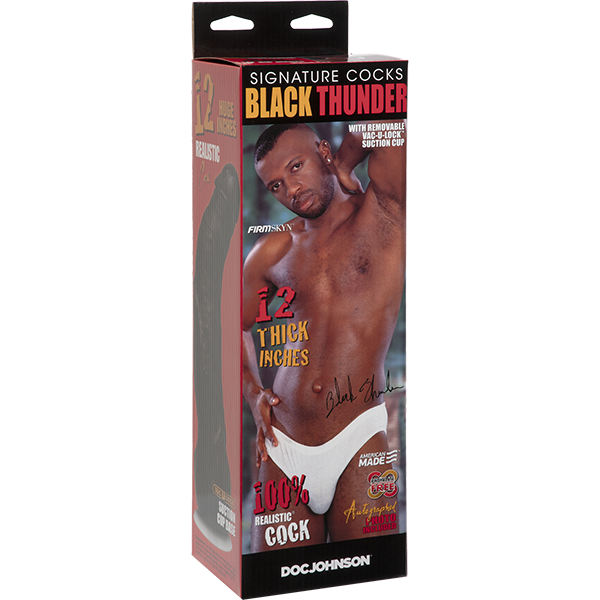 Black Porn Star Realistic Dildos - Black Thunder Dildo 12in w/Balls Chocolate, Doc Johnson | Satisfaction.com