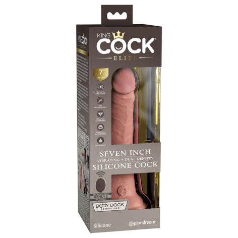 King Cock Elite Dildo 7in Vibe Remote w/Suction Cup Beige