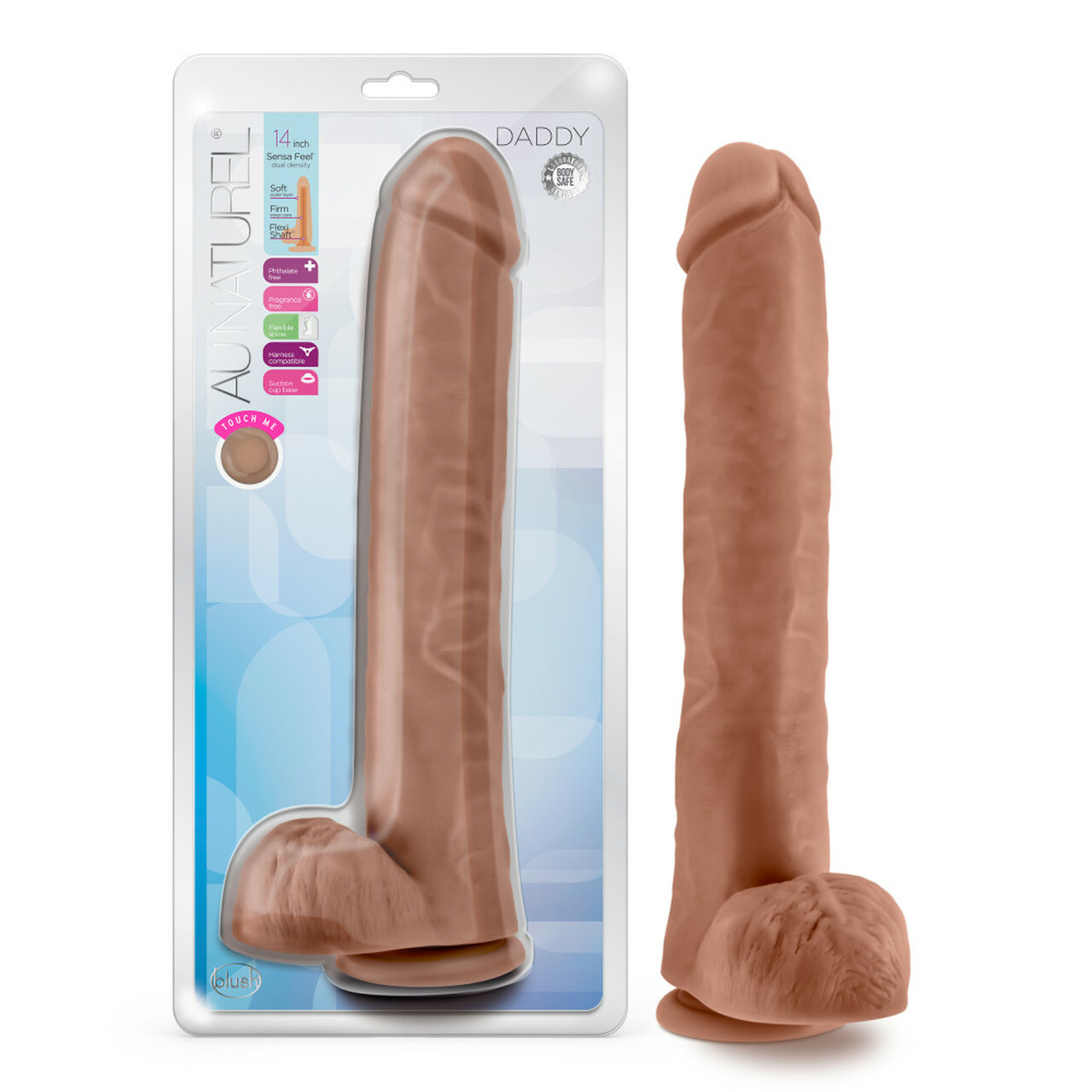 Daddy Dildo Au Naturel 14in wBalls Mocha, Blush | Satisfaction.com