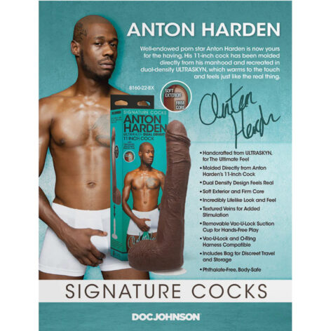 Anton Harden Dildo 11in w/Balls Chocolate Black, Doc Johnson