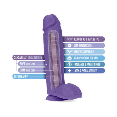 Bold Huge Dildo Au Naturel 10in w/Balls Purple, Blush