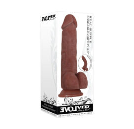 Real Supple Poseable Girthy 8.5in Dildo w/Balls Brown