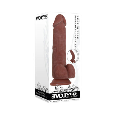 Real Supple Poseable Girthy 8.5in Dildo w/Balls Brown