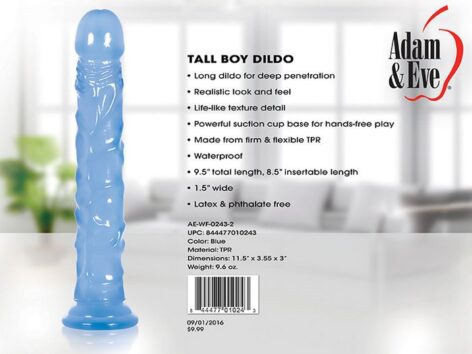 Tall Boy Dildo 9.5in w/Suction Cup Blue, Adam & Eve