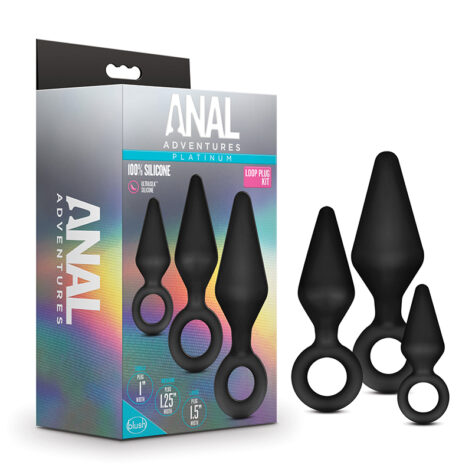 Anal Adventures Loop Plug Kit 3pc Black, Blush