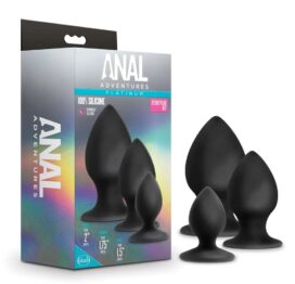 Anal Adventures Stout Plug Kit 3pc Black Silicone, Blush