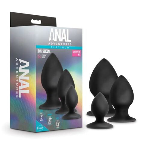 Anal Adventures Stout Plug Kit 3pc Black Silicone, Blush
