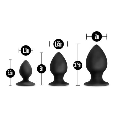 Anal Adventures Stout Plug Kit 3pc Black Silicone, Blush