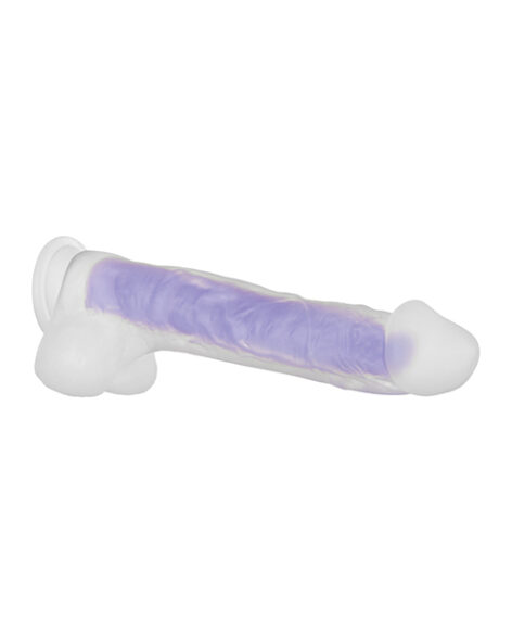 Luminous Dildo Stud 10.5in w/Balls Glow Purple