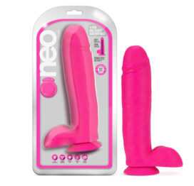 Neo Dual Density 10in Dildo w/Balls Neon Pink