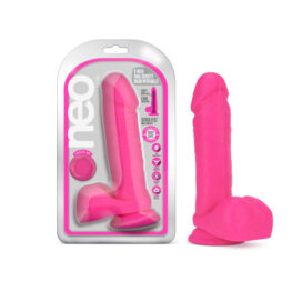 Neo Dual Density 8in Dildo w/Balls Neon Pink