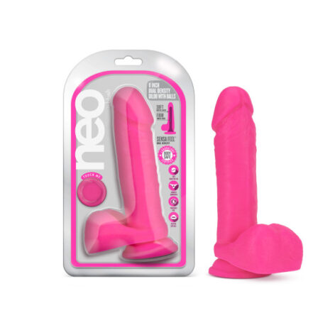 Neo Dual Density 8in Dildo w/Balls Neon Pink