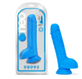 Neo Dual Density 9in Dildo w/Balls Neon Blue