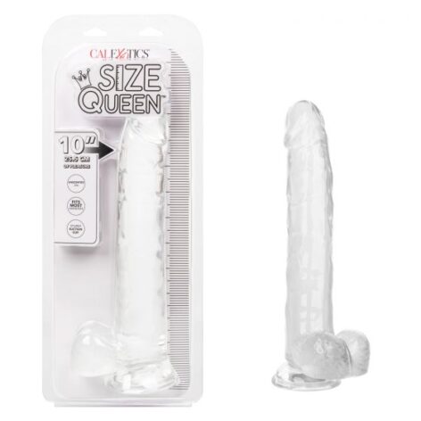 Size Queen 10in Dildo w/Balls Clear, CalExotics