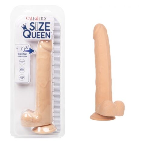 Size Queen 10in Dildo w/Balls Ivory, CalExotics