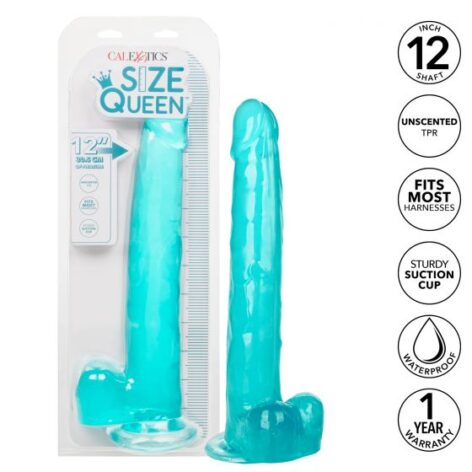 Size Queen 12in Dildo w/Balls Blue, CalExotics