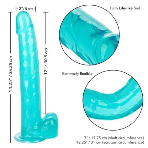 Size Queen 12in Dildo w/Balls Blue, CalExotics