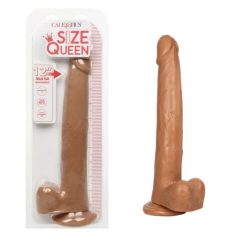 Size Queen 12in Dildo w/Balls Brown, CalExotics