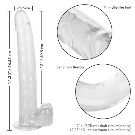 Size Queen 12in Dildo w/Balls Clear, CalExotics