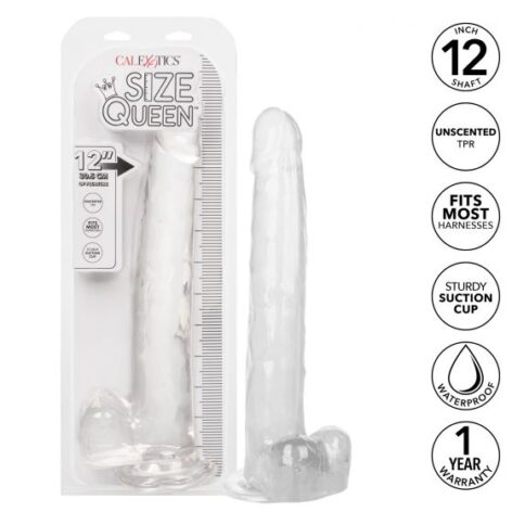 Size Queen 12in Dildo w/Balls Clear, CalExotics