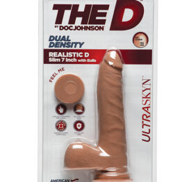 Realistic D Slim 7in UltraSkyn Dildo w/Balls Caramel