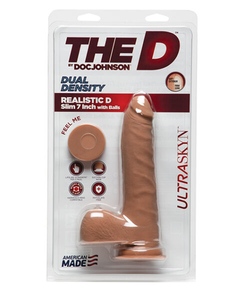 Realistic D Slim 7in UltraSkyn Dildo w/Balls Caramel