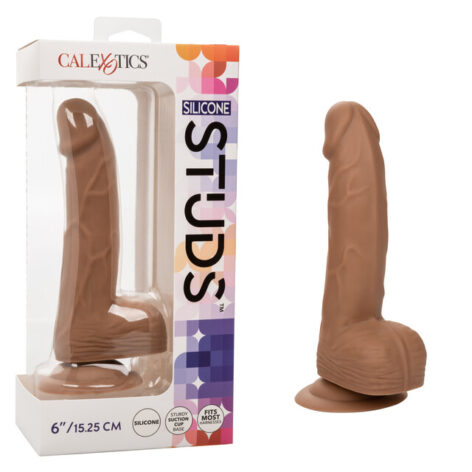 Silicone Studs 6in Dildo w/Balls Brown, CalExotics