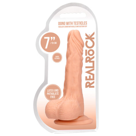 RealRock 7in Realistic Dong w/Balls Beige, Shots