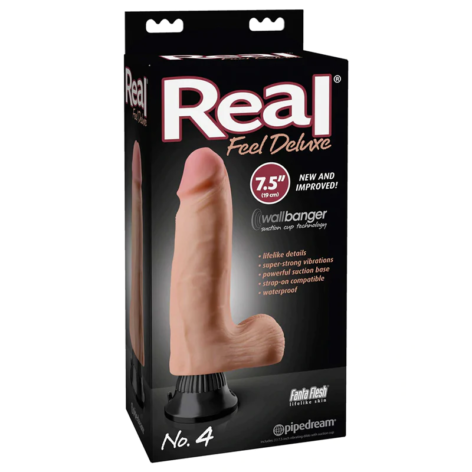 Real Feel Deluxe #4 Dildo 7.5" Vibe w/Balls Beige, Pipedream