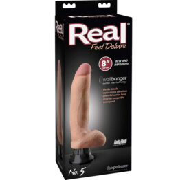 Real Feel Deluxe #5 Dildo 8" Vibe w/Balls Beige