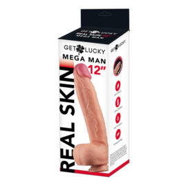 Get Lucky Mega Man Dildo 12in w/Balls Beige