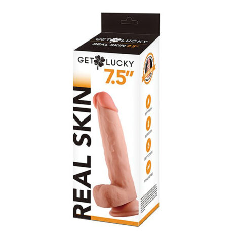 Get Lucky Real Skin Dildo 7.5in w/Balls Beige