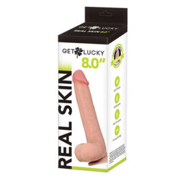 Get Lucky Real Skin Dildo 8in w/Balls Beige