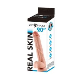 Get Lucky Real Skin Dildo 9in w/Balls Beige