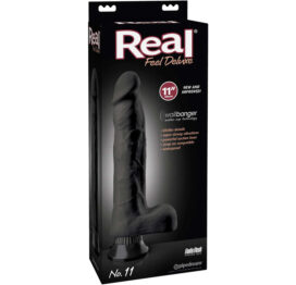 Real Feel Deluxe #11 Dildo 11" Vibe w/Balls Black