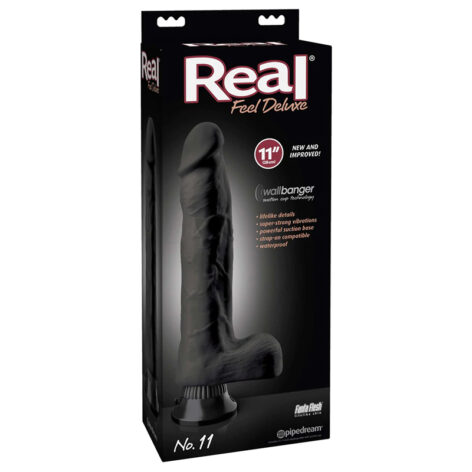 Real Feel Deluxe #11 Dildo 11" Vibe w/Balls Black